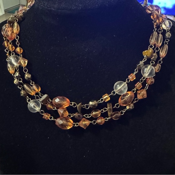 ⚜️3 for $30⚜️ Vintage Amber Coloured Station Necklace (Tiger Eye Glass Acrylic) - Picture 3 of 13